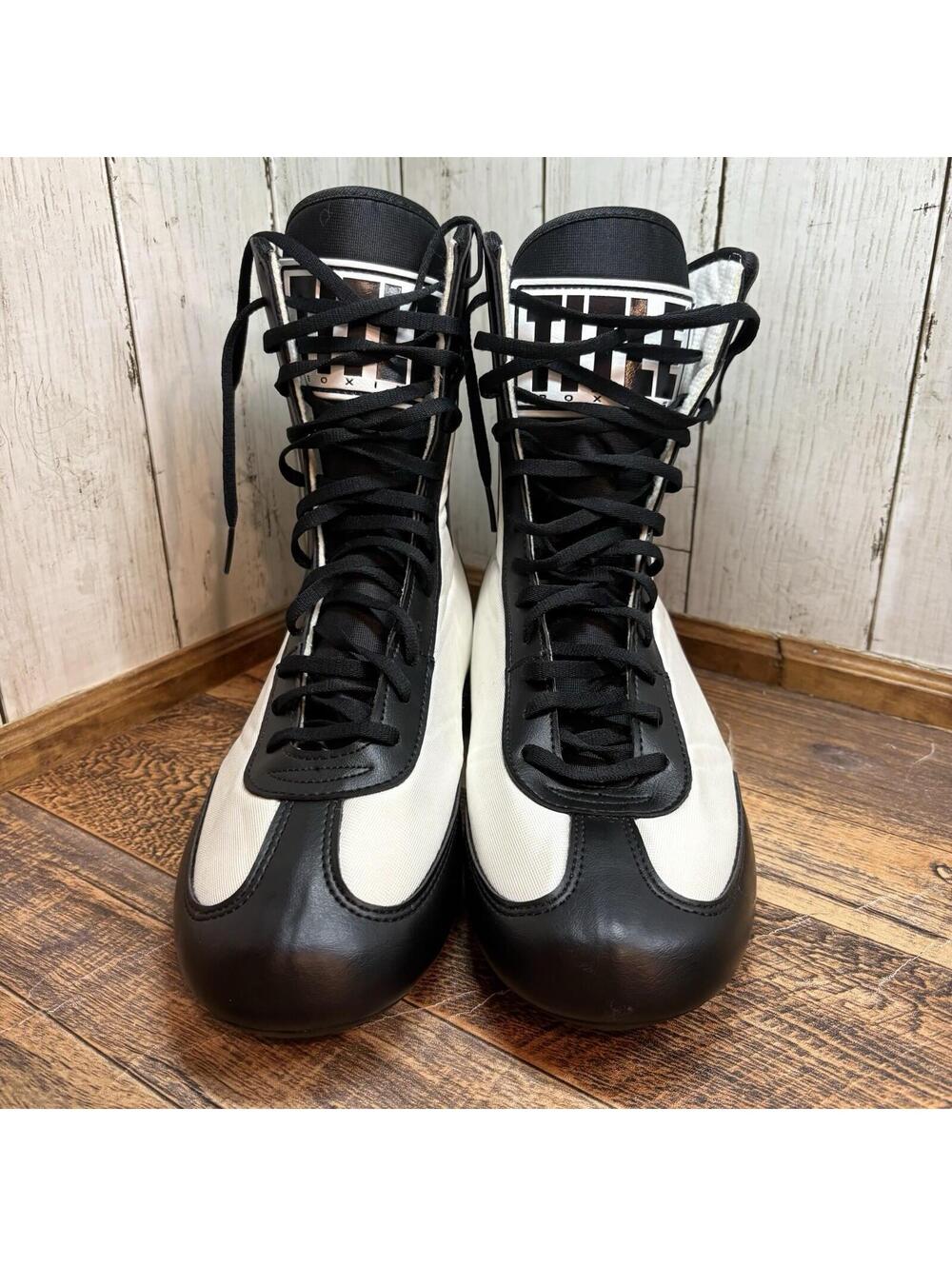 Title Boxing Shoes Mens 9 Black White High Top Lace Up Lightweight Ring Boots